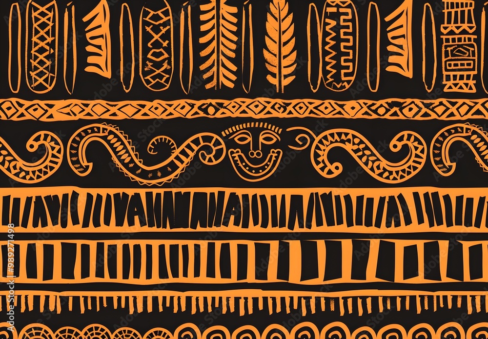Seamless African Tribal Pattern with Orange Symbols Seamless African Tribal Pattern with Orange Symbols