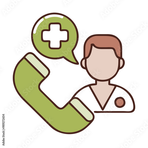 Medical Hotline Icon with Doctor and Phone, Healthcare Support Illustration