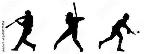 Set of Baseball players silhouettes. Different poses. Baseball icon vector. Isolated on a white background.