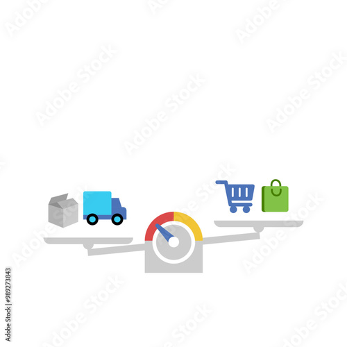 Supply and demand. Goods. Scale. Weighing goods. Flat vector illustration.