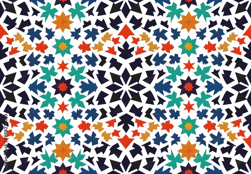 Colorful Geometric Islamic Pattern with Stars Colorful Geometric Islamic Pattern with Stars