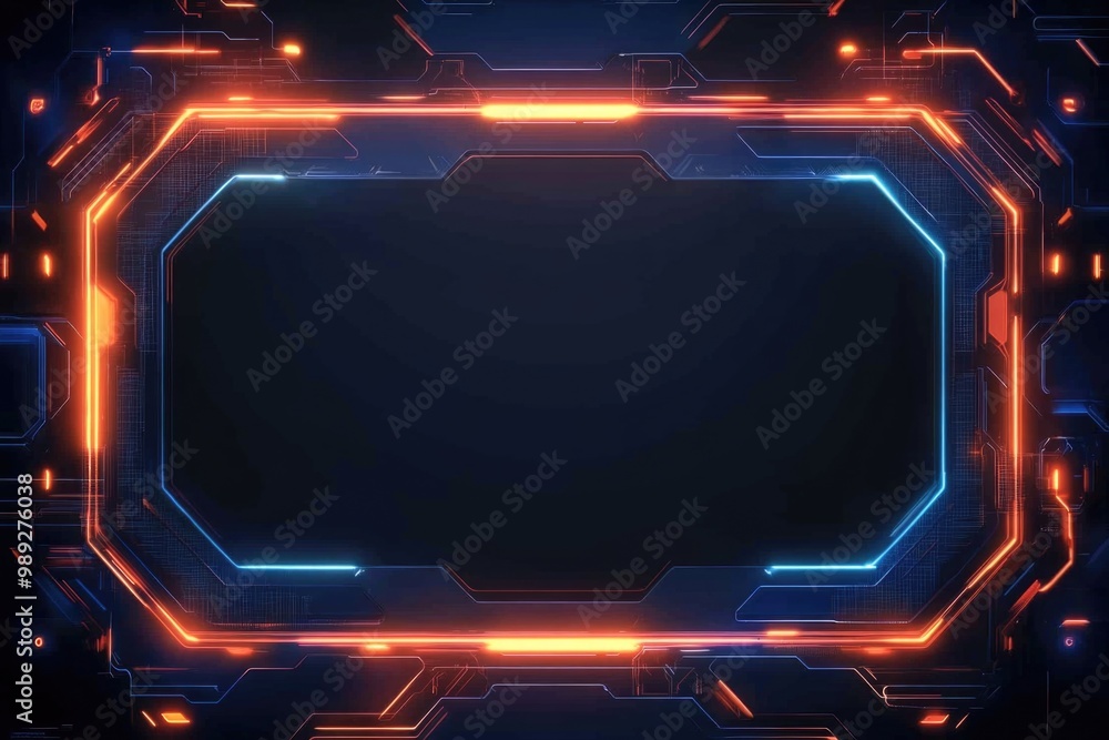 Futuristic digital frame with neon circuitry design Futuristic digital frame with neon circuitry design