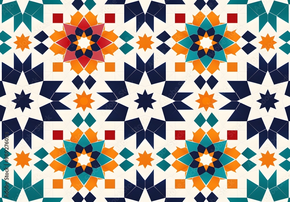 Colorful Islamic Geometric Pattern with Stars Colorful Islamic Geometric Pattern with Stars
