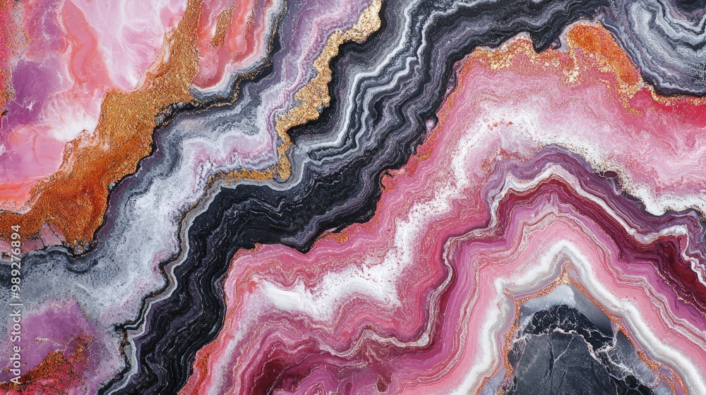 Obraz premium Abstract Swirling Pink, Black and Gold Marble Background.