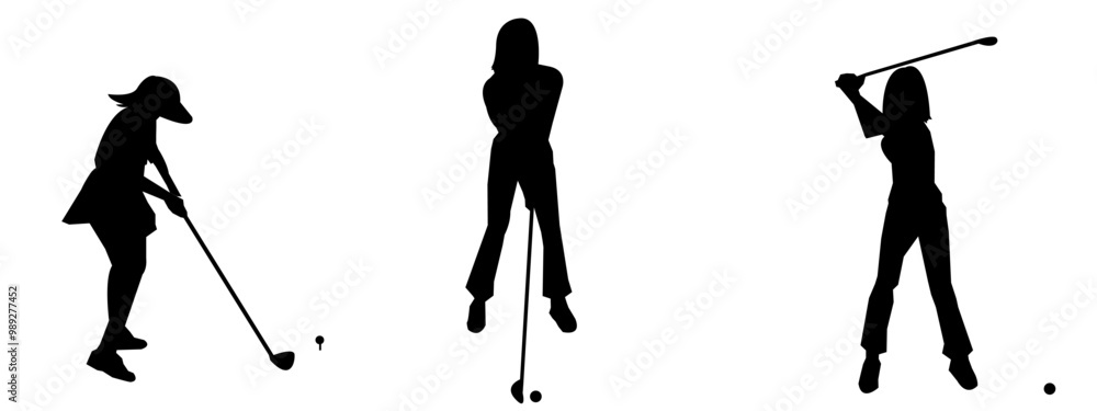 Set collection of male and female golfers silhouettes. Golf player ...