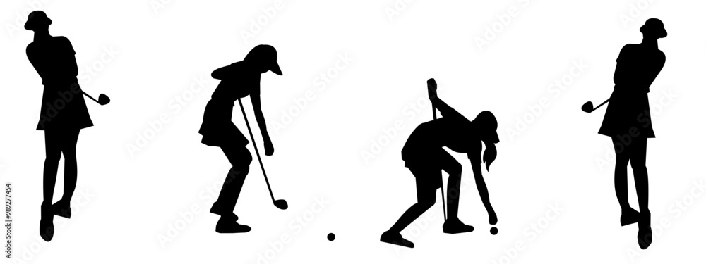 Set collection of male and female golfers silhouettes. Golf player ...