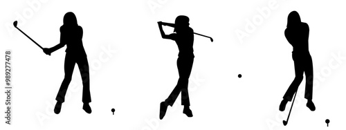 Wallpaper Mural Set collection of male and female golfers silhouettes. Golf player ready. black and white silhouette, suitable for website design, logos, illustrations and more. Torontodigital.ca