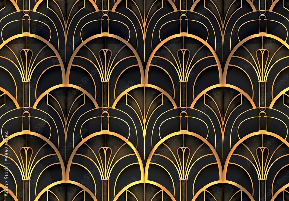 Art Deco Geometric Seamless Pattern with Golden Lines Art Deco Geometric Seamless Pattern with Golden Lines