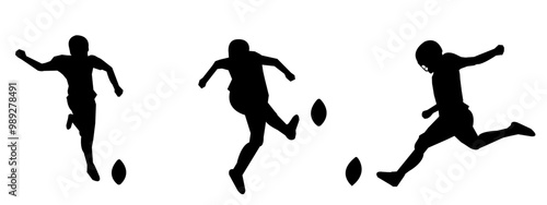 American football sport silhouette. Set, Various different poses, Isolated white background, Vector illustration.