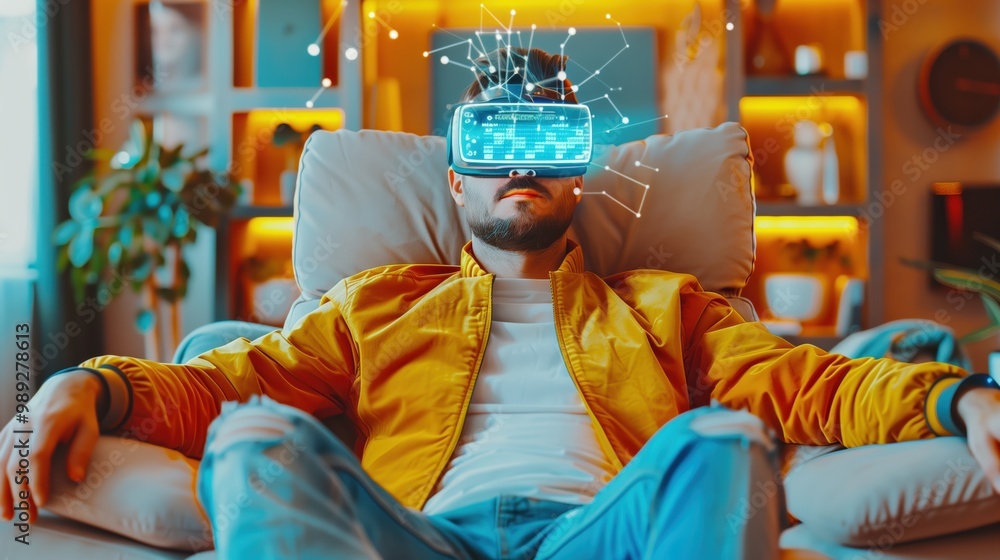 People Using VR Headsets with Futuristic Digital Holograms People Using VR Headsets with Futuristic Digital Holograms