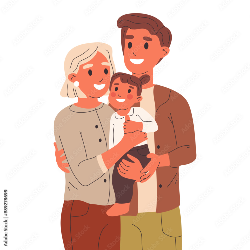 Parents carrying baby. Mom and dad with cute child, happy family with mother, father and little toddler flat vector illustration. Loving family scene Parents carrying baby. Mom and dad with cute child, happy family with mother, father and little toddler flat vector illustration. Loving family scene