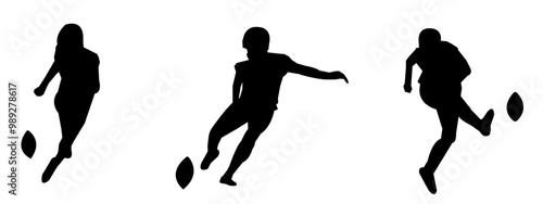 Set of silhouette illustrations of male American football players. Various player poses. Isolated on a white background.