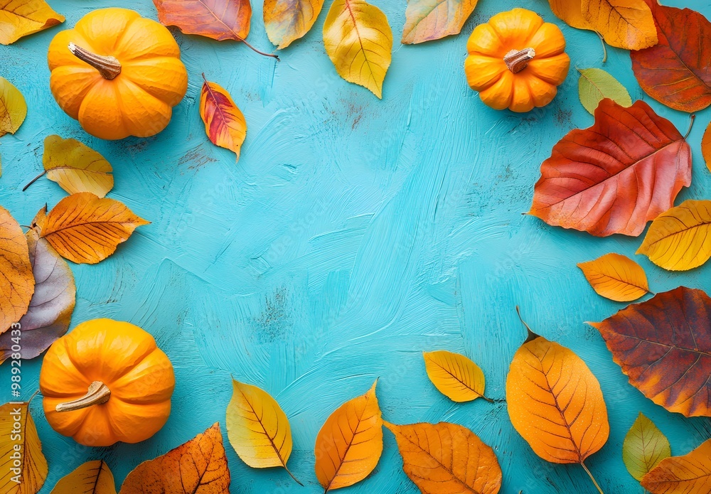 Autumn Background with Pumpkins and Leaves Autumn Background with Pumpkins and Leaves