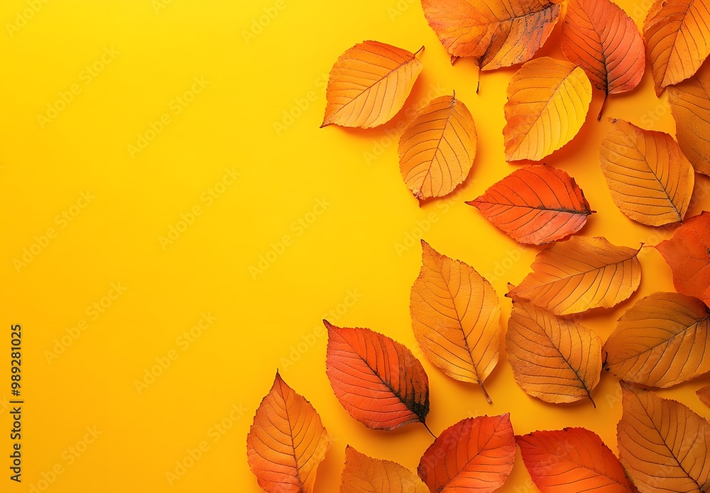 Autumn Leaves Border on Yellow Background Autumn Leaves Border on Yellow Background