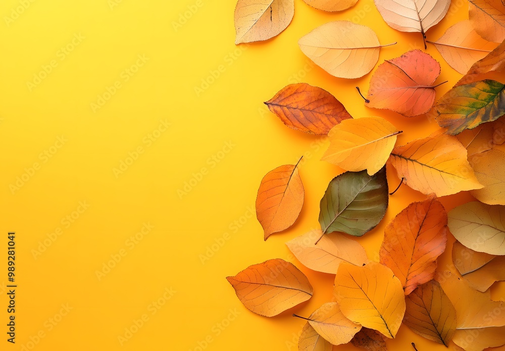 Autumn Leaves on Yellow Background, Fall Foliage Autumn Leaves on Yellow Background, Fall Foliage