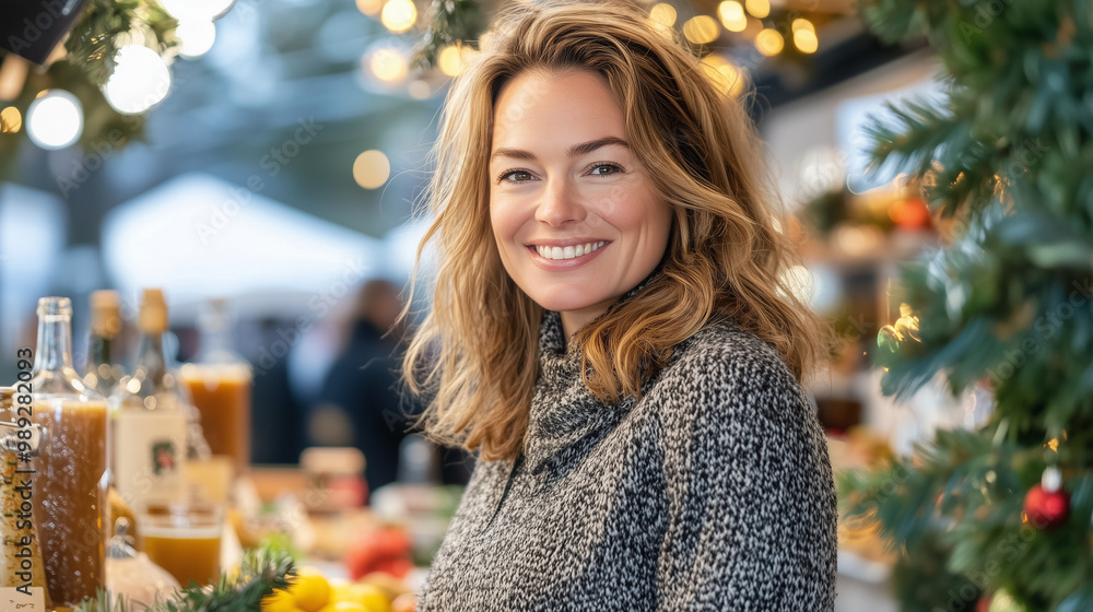 Saleswoman at Christmas Market Saleswoman at Christmas Market