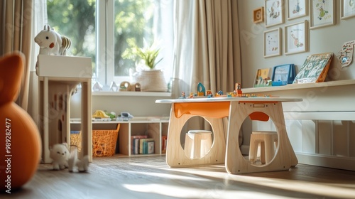 A creative kids' play table that folds down for easy storage in a playful room. photo