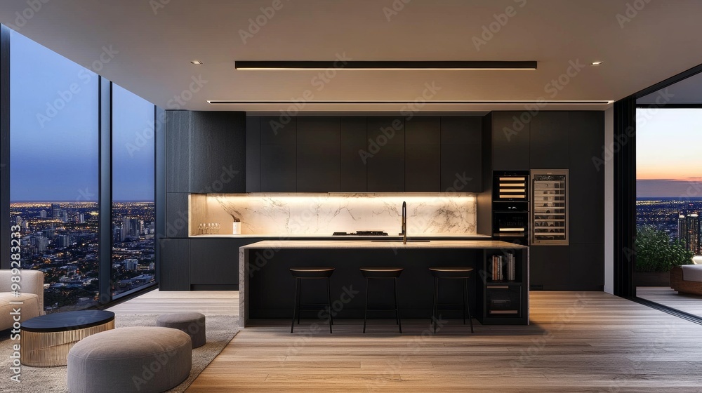 A modern kitchen inside an apartment. A modern kitchen inside an apartment.