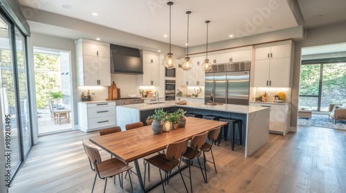 Wallpaper Mural A modern kitchen with lots of space. It has a big island table and simple decor.  There are appliances for cooking meals at home. Torontodigital.ca