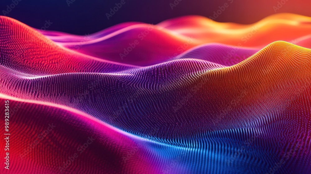 Abstract dynamic wave of particles in a holographic gradient, creating a sleek digital wallpaper perfect for tech-based stock photos. Abstract dynamic wave of particles in a holographic gradient, creating a sleek digital wallpaper perfect for tech-based stock photos.
