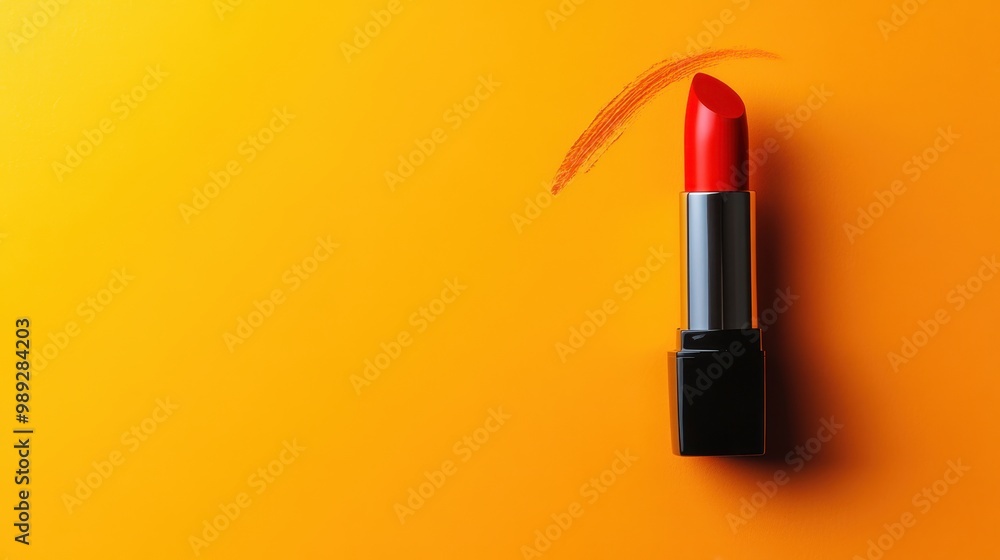 Bright Red Lipstick on Vibrant Orange Background Bright Red Lipstick on Vibrant Orange Background