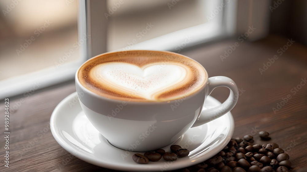 Latte mit Herzmuster in einer Tasse – Genussvoller Kaffeegenuss Latte mit Herzmuster in einer Tasse – Genussvoller Kaffeegenuss