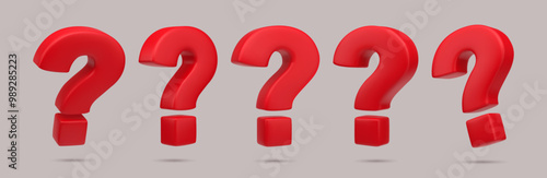 3D question marks. FAQ sign. Ask answer. Punctuation symbol. Digital graphic problem or doubt. Realistic idea for card concept. Think about solution. Vector render interrogative icons set