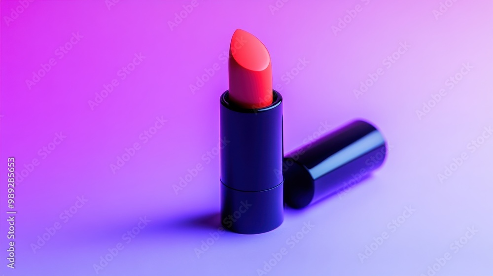 Bright Coral Lipstick on Vibrant Background Bright Coral Lipstick on Vibrant Background