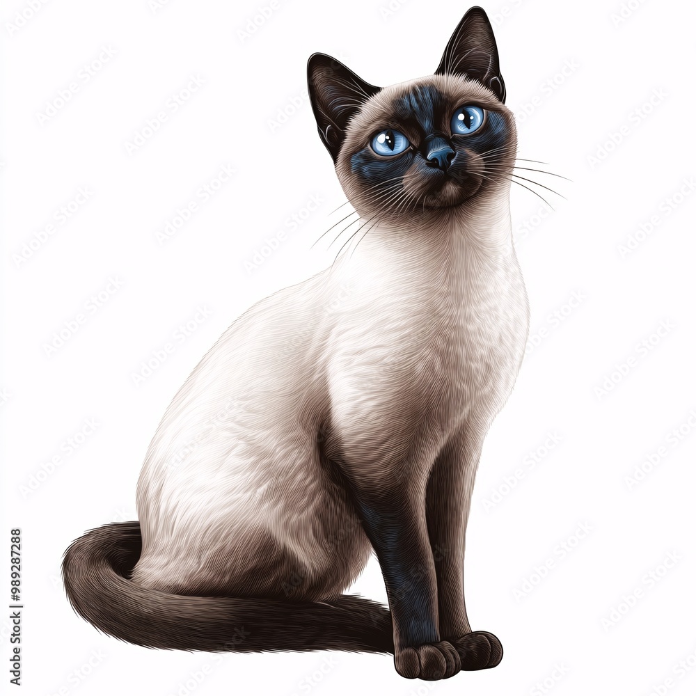 Siamese Cat Illustration on White Background