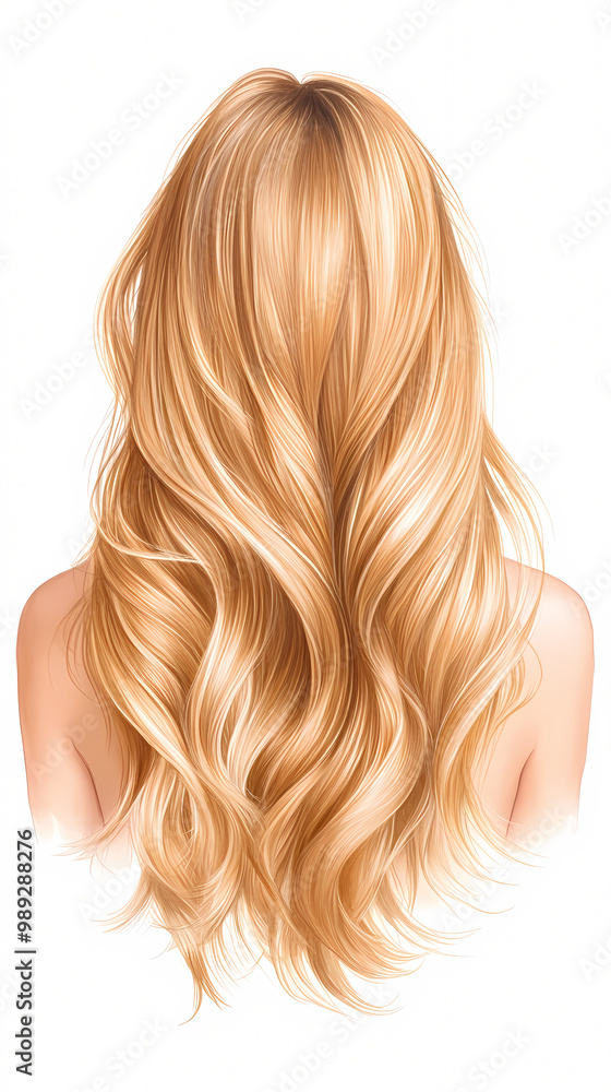 Naklejka premium A woman with long blonde hair is shown with a white background. The hair is long and wavy, and it is styled in a way that is both elegant and playful. Scene is one of confidence and sophistication