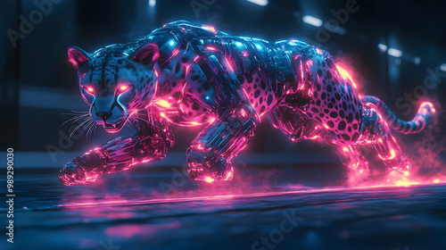 Cybernetic Cheetah 3D Illustration photo