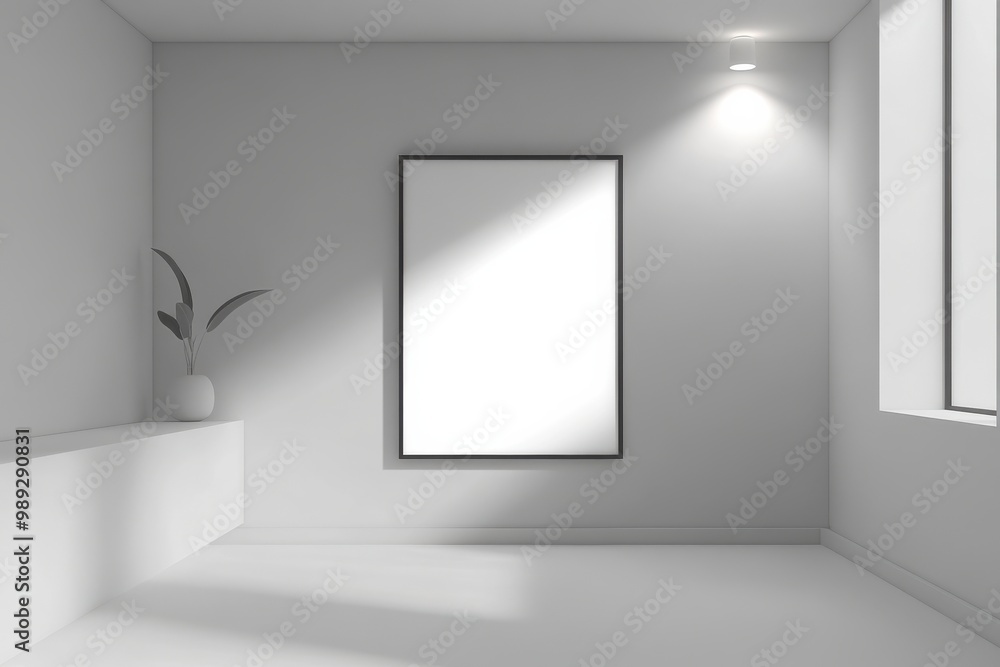 A minimalist room featuring a blank frame and a single plant, illuminated by soft light, creating a serene and modern atmosphere. A minimalist room featuring a blank frame and a single plant, illuminated by soft light, creating a serene and modern atmosphere.
