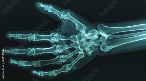 Detailed X-ray Image of Human Hand Showing Phalanges Bones Structure