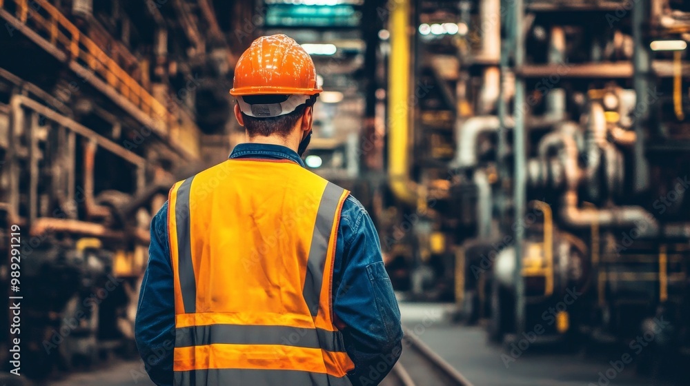 Worker Navigating the Warehouse in Protective Gear Worker Navigating the Warehouse in Protective Gear