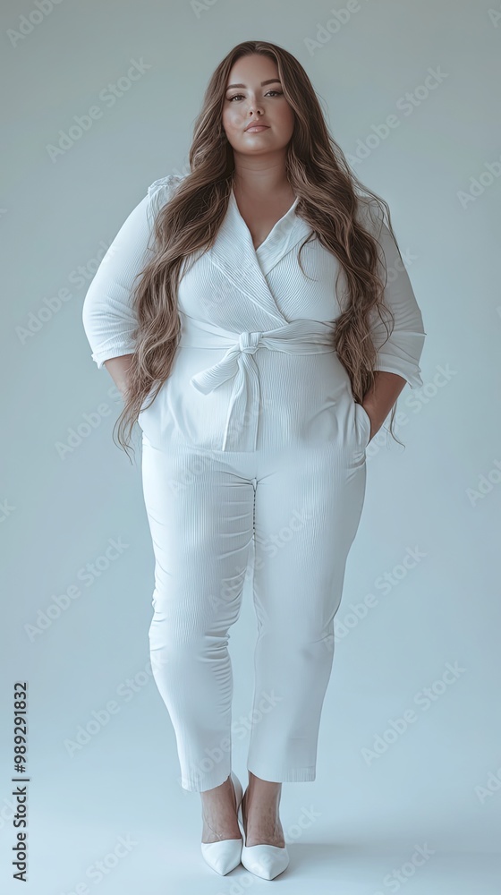 A beautiful plus-size woman with fair skin and long A beautiful plus-size woman with fair skin and long