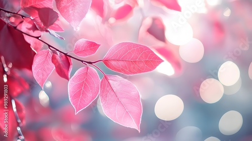 Pink and Red Leaves with Bokeh Lights