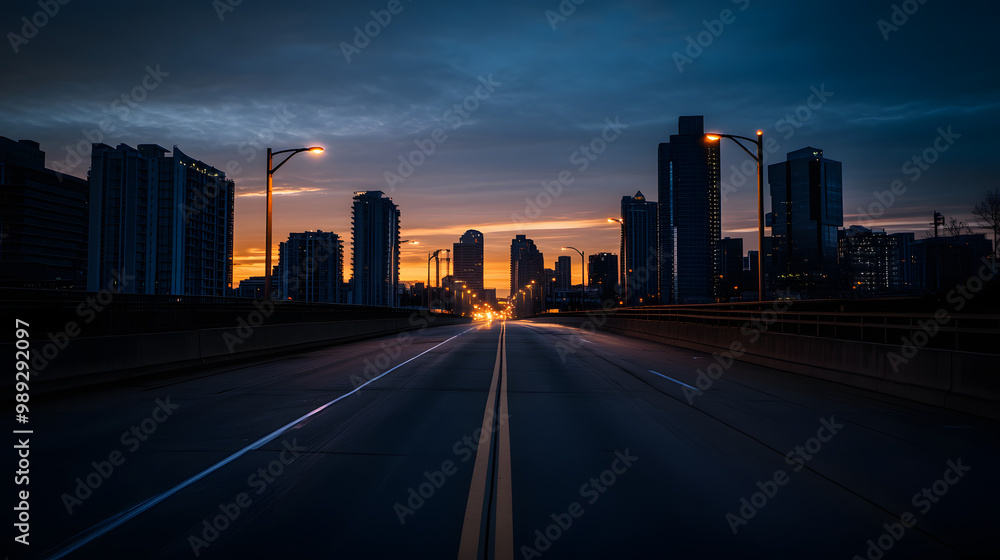 A high-speed chase on an empty bridge at dawn the city skyline silhouetted against the morning sky. A high-speed chase on an empty bridge at dawn the city skyline silhouetted against the morning sky.