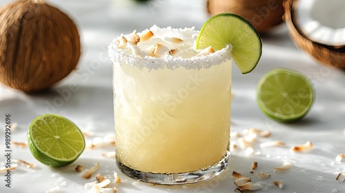 Obraz na płótnie A coconut margarita in a salt-rimmed glass w salonie