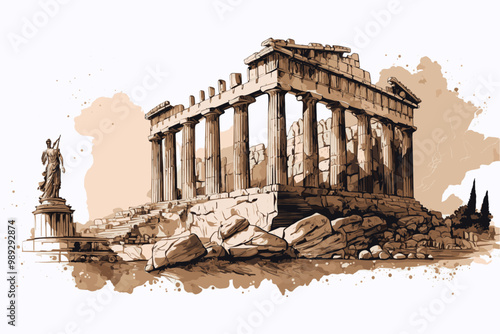 Acropolis of Athens in Greece. Banner illustration