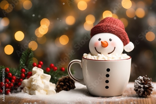 Christmas cocoa with snowman decorating foam. Christmas coming soon concept