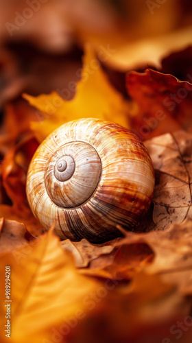 snail shell  on autumn leaves hd phone wallpaper photo