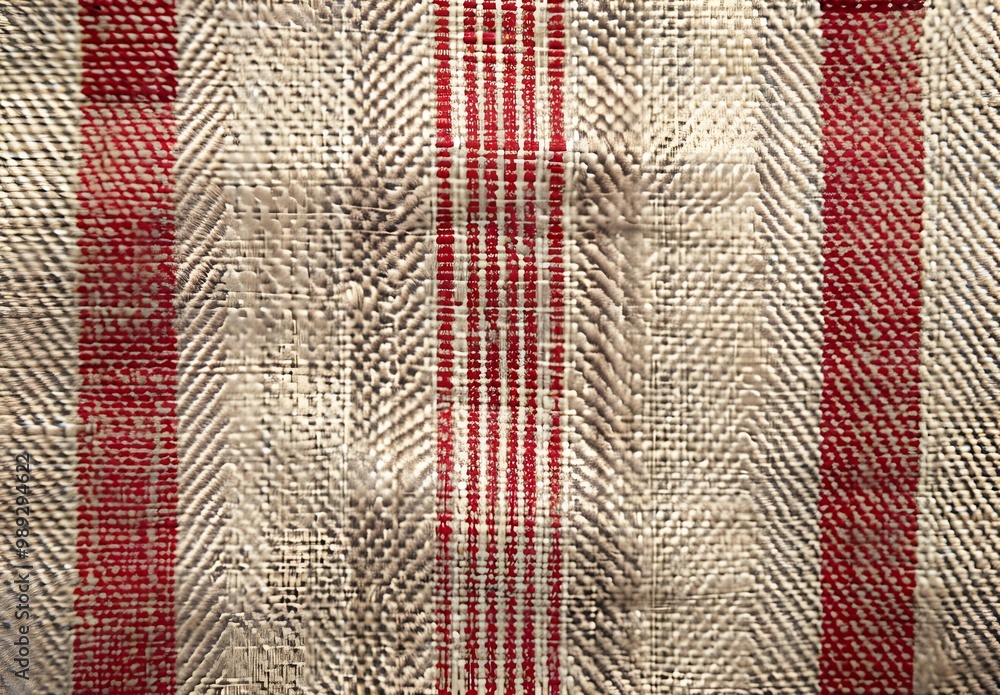 Beige Fabric with Red Stripes and Herringbone Pattern Beige Fabric with Red Stripes and Herringbone Pattern