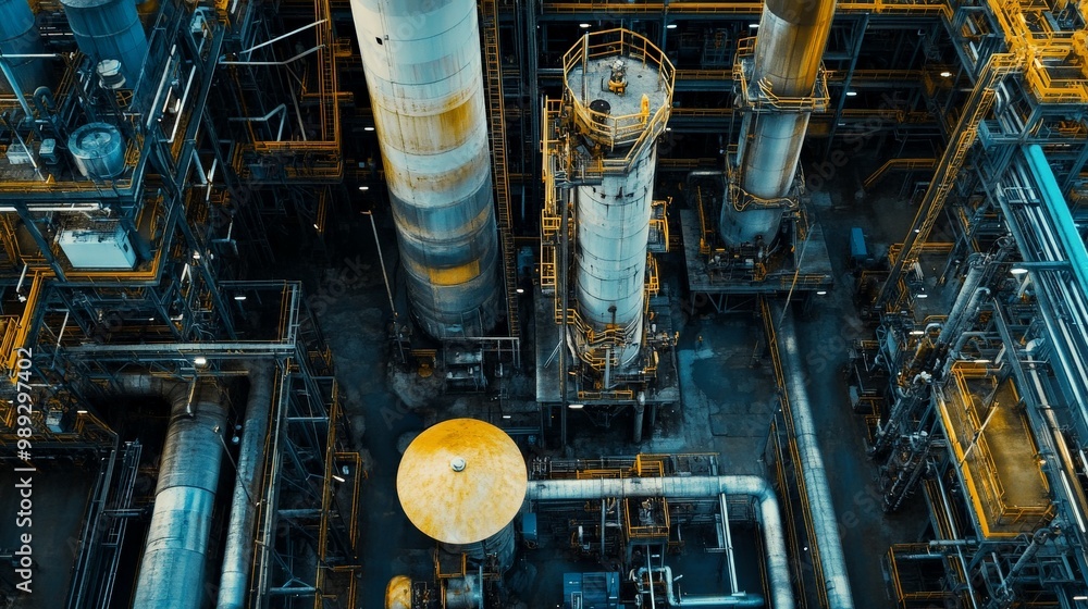 Intricate Industrial Machinery and Pipes in a Factory Intricate Industrial Machinery and Pipes in a Factory