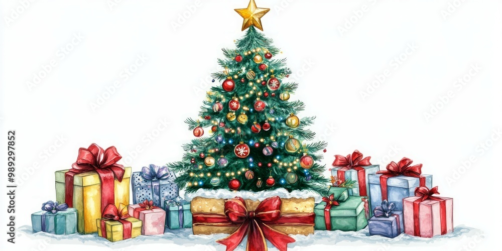 christmas tree and gifts on white background christmas tree and gifts on white background