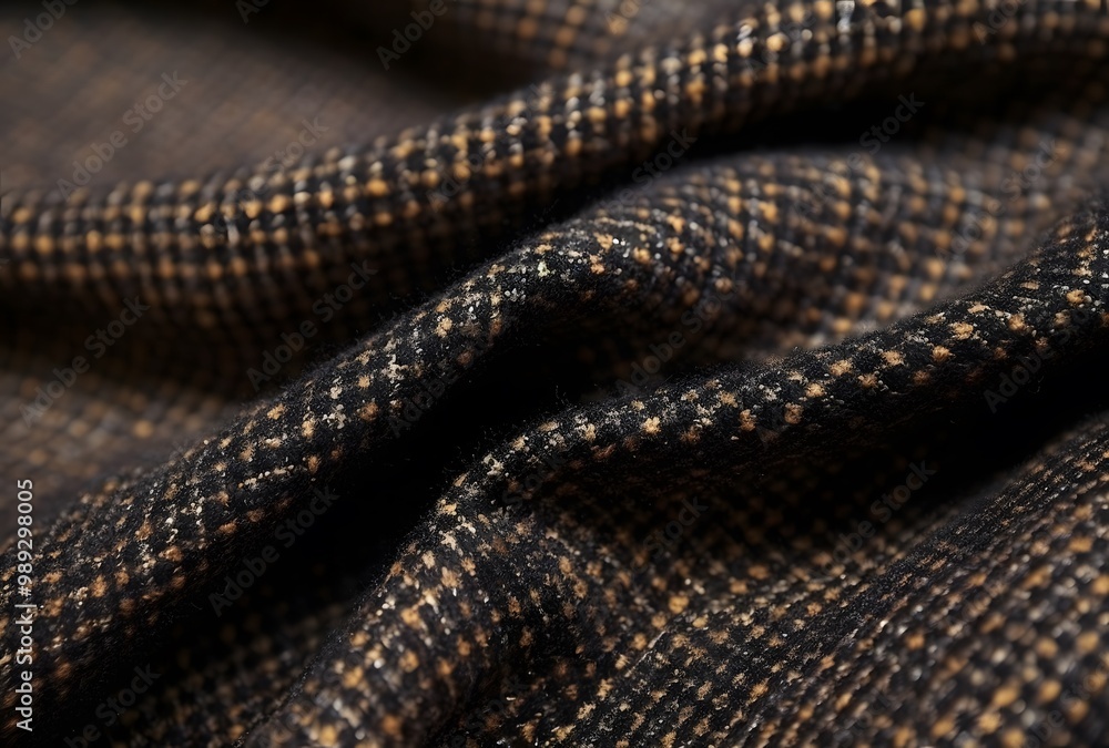 Black & Brown Tweed Fabric With Gold Threads Black & Brown Tweed Fabric With Gold Threads