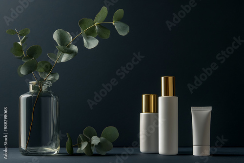 Wallpaper Mural A set of white skincare products on a dark grey background. Torontodigital.ca