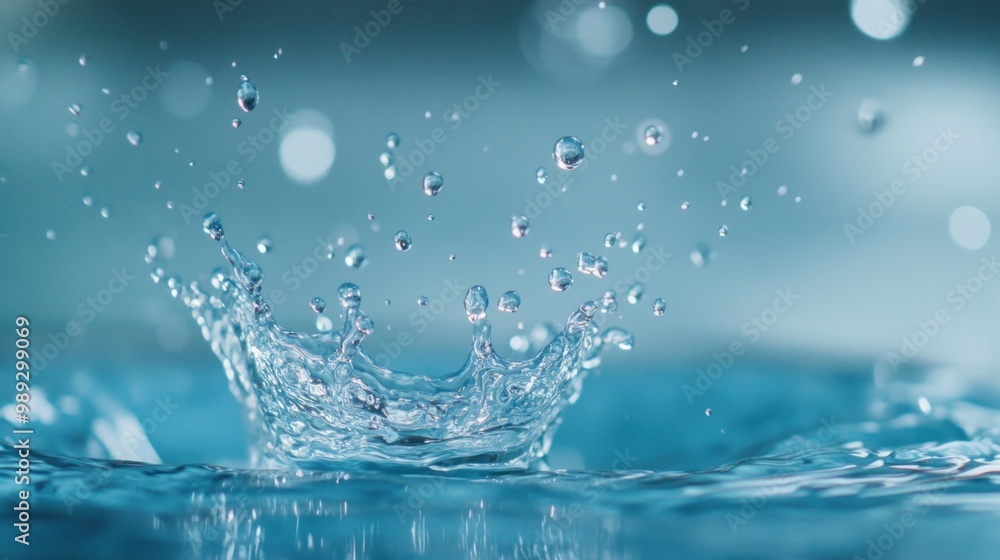 Water Droplet Splashing in Blue Water Water Droplet Splashing in Blue Water