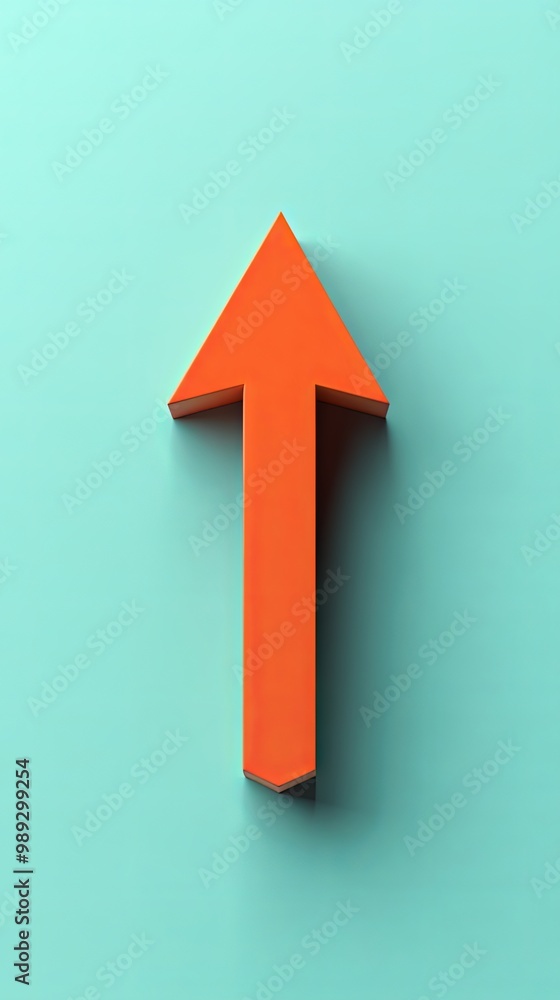A thin orange arrow pointing up on a plain mint background A thin orange arrow pointing up on a plain mint background
