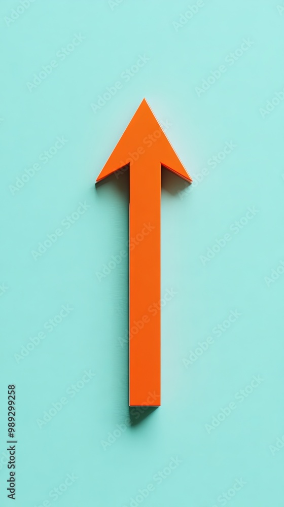 A thin orange arrow pointing up on a plain mint background A thin orange arrow pointing up on a plain mint background
