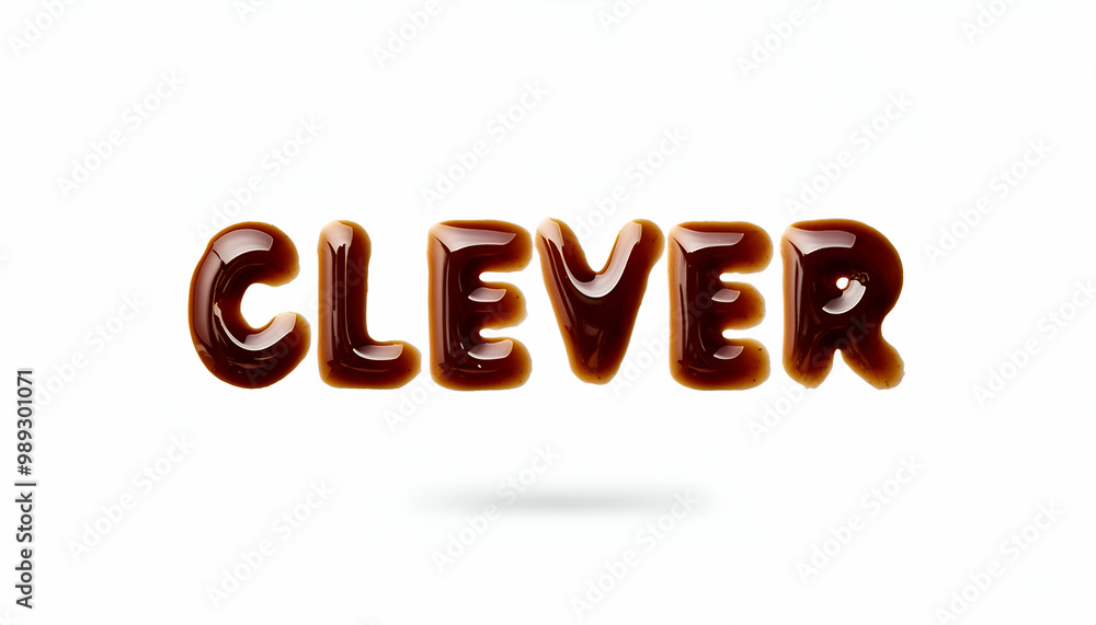 Clever Word. made of liquids Soy sauce fluffy texture isolated on white background Clever Word. made of liquids Soy sauce fluffy texture isolated on white background